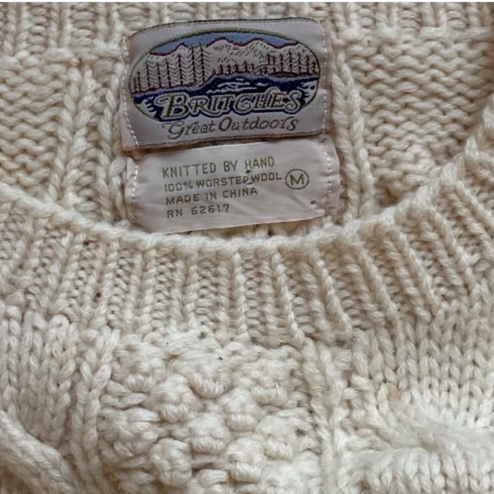 Britches 1907s Hand Knit 100% Wool Cream Sweater - Picture 5 of 11